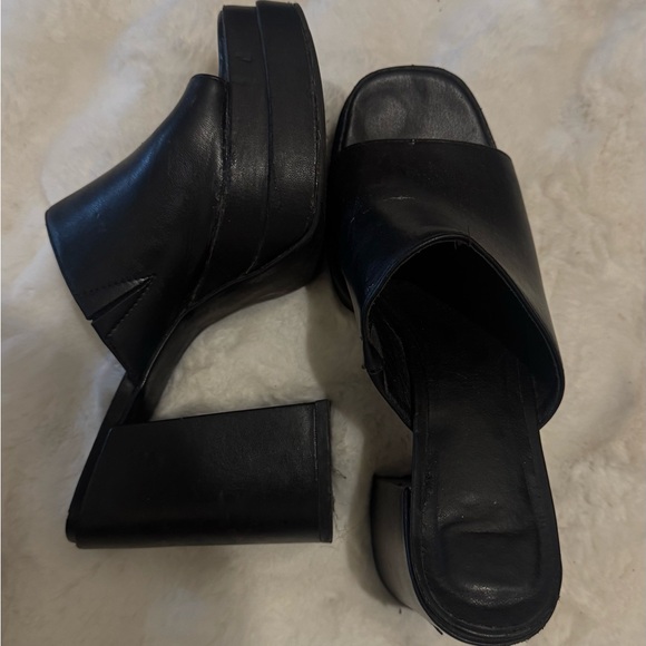Black Platform Mule Heels - Women - Picture 2 of 4
